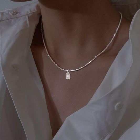 ASCOMY Dainty CZ Diamond Solitaire Pendant Necklaces for Women 14K Gold Plated Single Round Cubic Zirconia Square Simulated Diamond Choker Necklace Bride Bridesmaid Weeding Jewelry Gifts