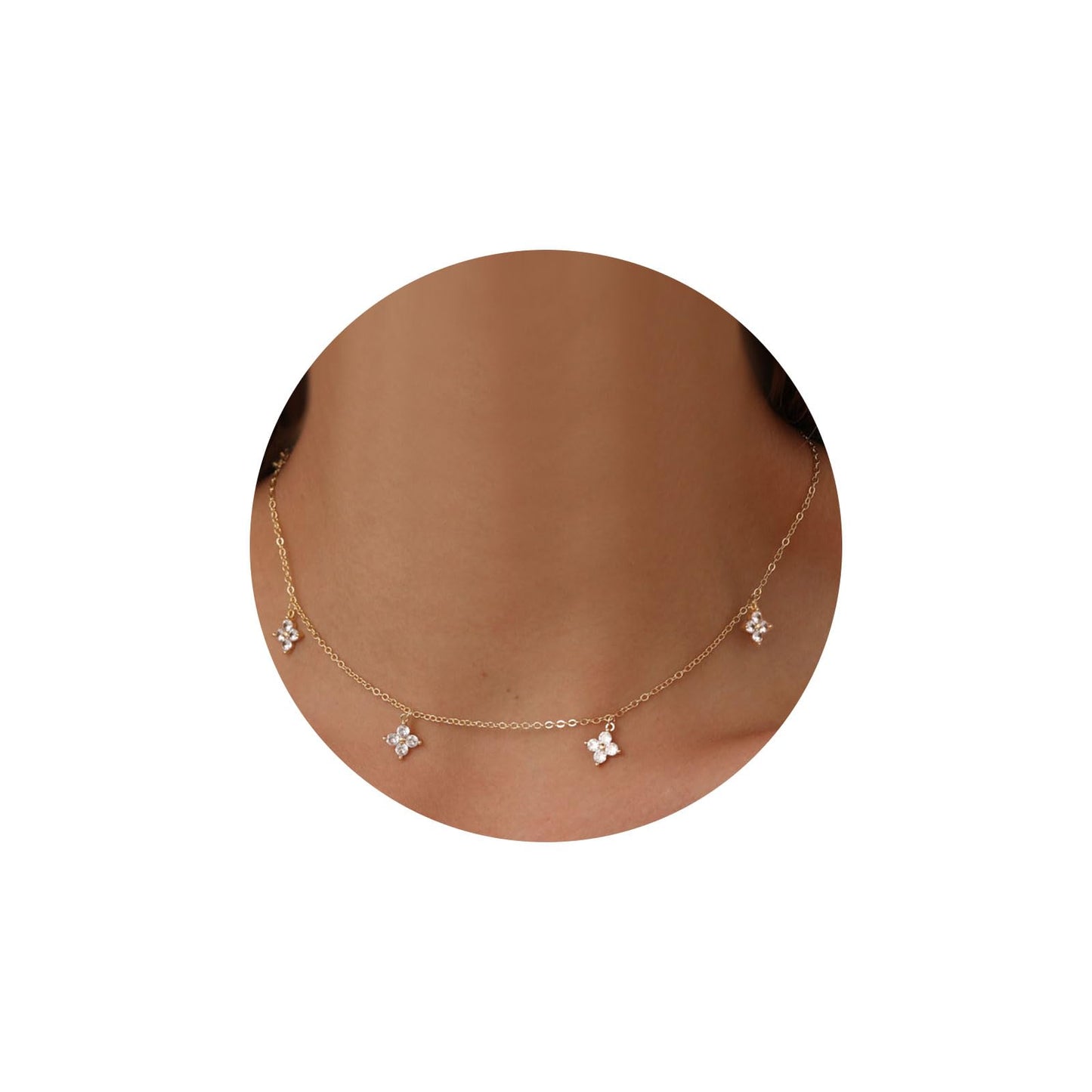 ASCOMY Dainty CZ Diamond Solitaire Pendant Necklaces for Women 14K Gold Plated Single Round Cubic Zirconia Square Simulated Diamond Choker Necklace Bride Bridesmaid Weeding Jewelry Gifts