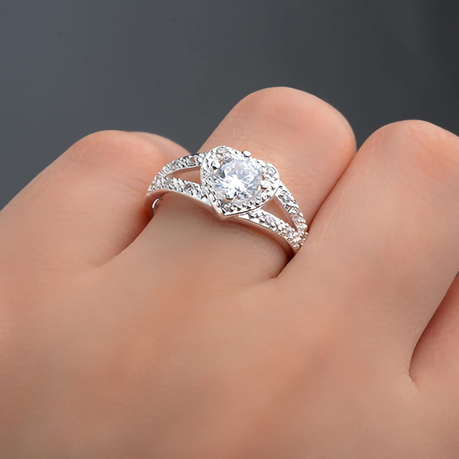 Exquisite Jewelry Ring Love Rings Women 925 Sterling Silver Crystal Love Heart Shaped Ring Bridal Wedding Jewelry Wedding Band Best Gifts for Love with Valentine's Day (1#, US 8)