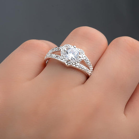 Exquisite Jewelry Ring Love Rings Women 925 Sterling Silver Crystal Love Heart Shaped Ring Bridal Wedding Jewelry Wedding Band Best Gifts for Love with Valentine's Day (1#, US 8)