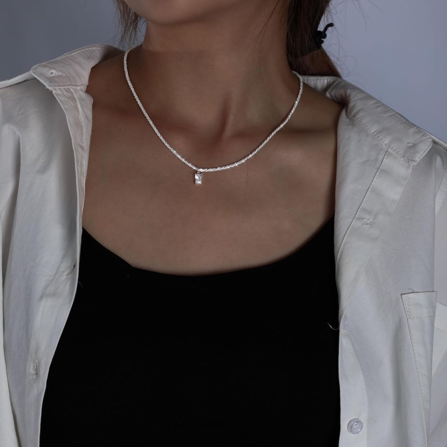 ASCOMY Dainty CZ Diamond Solitaire Pendant Necklaces for Women 14K Gold Plated Single Round Cubic Zirconia Square Simulated Diamond Choker Necklace Bride Bridesmaid Weeding Jewelry Gifts