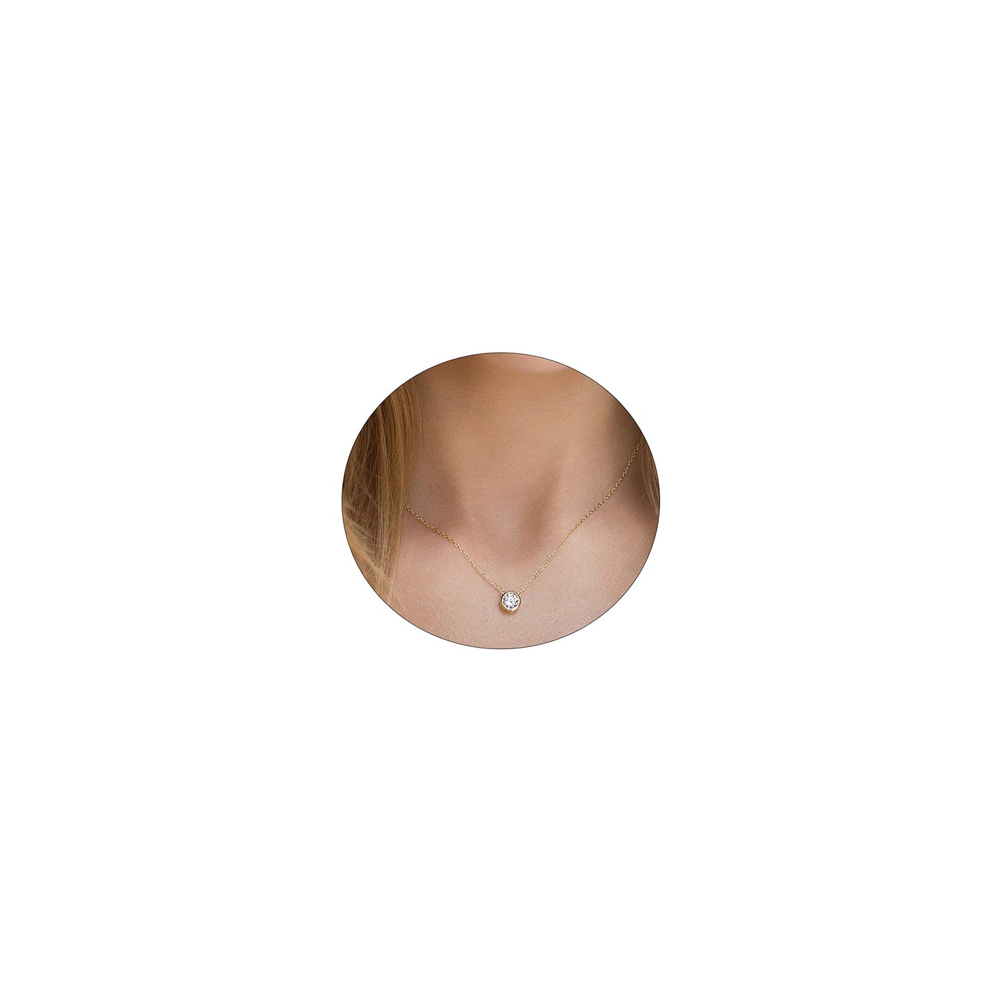 ASCOMY Dainty CZ Diamond Solitaire Pendant Necklaces for Women 14K Gold Plated Single Round Cubic Zirconia Square Simulated Diamond Choker Necklace Bride Bridesmaid Weeding Jewelry Gifts