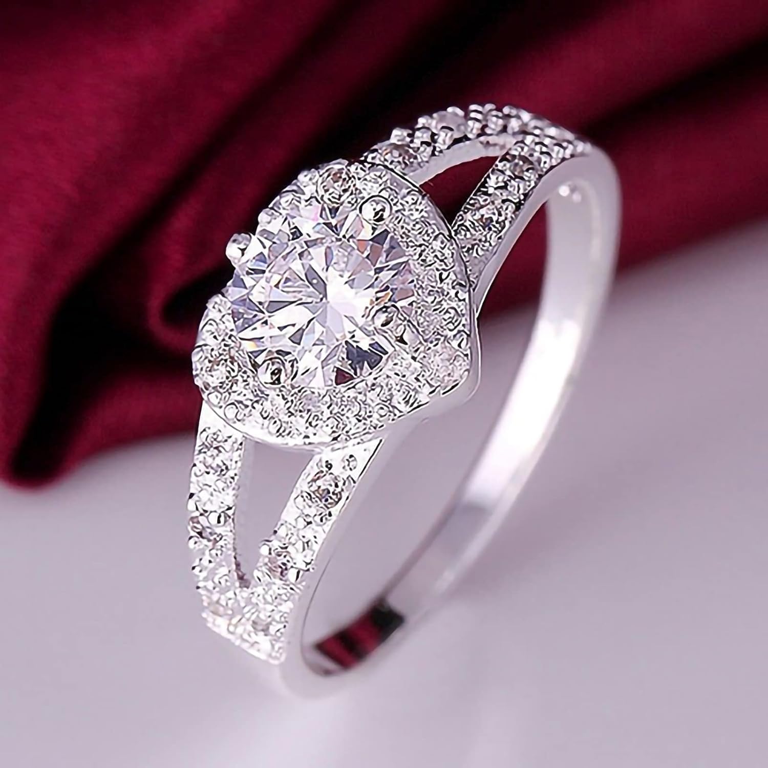 Exquisite Jewelry Ring Love Rings Women 925 Sterling Silver Crystal Love Heart Shaped Ring Bridal Wedding Jewelry Wedding Band Best Gifts for Love with Valentine's Day (1#, US 8)