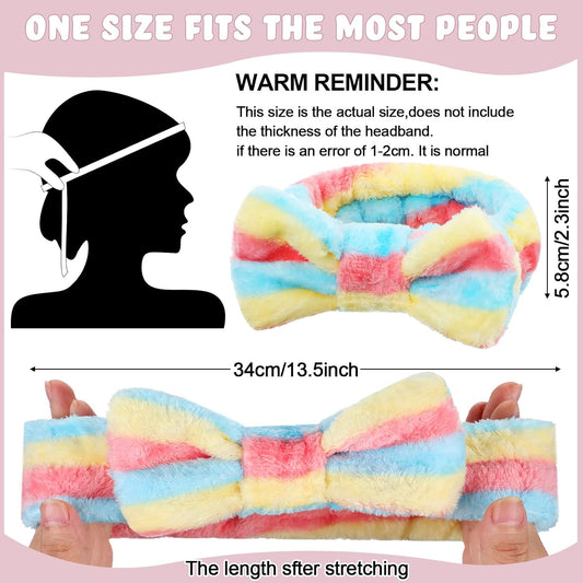 WILLBOND Spa Headband Bow Hairband Facial Makeup Women Face Wash Adjustable Skincare Headbands Flannel Towel Soft Head Wraps for Women Shower Washing Face (Stylish,24 Pieces)