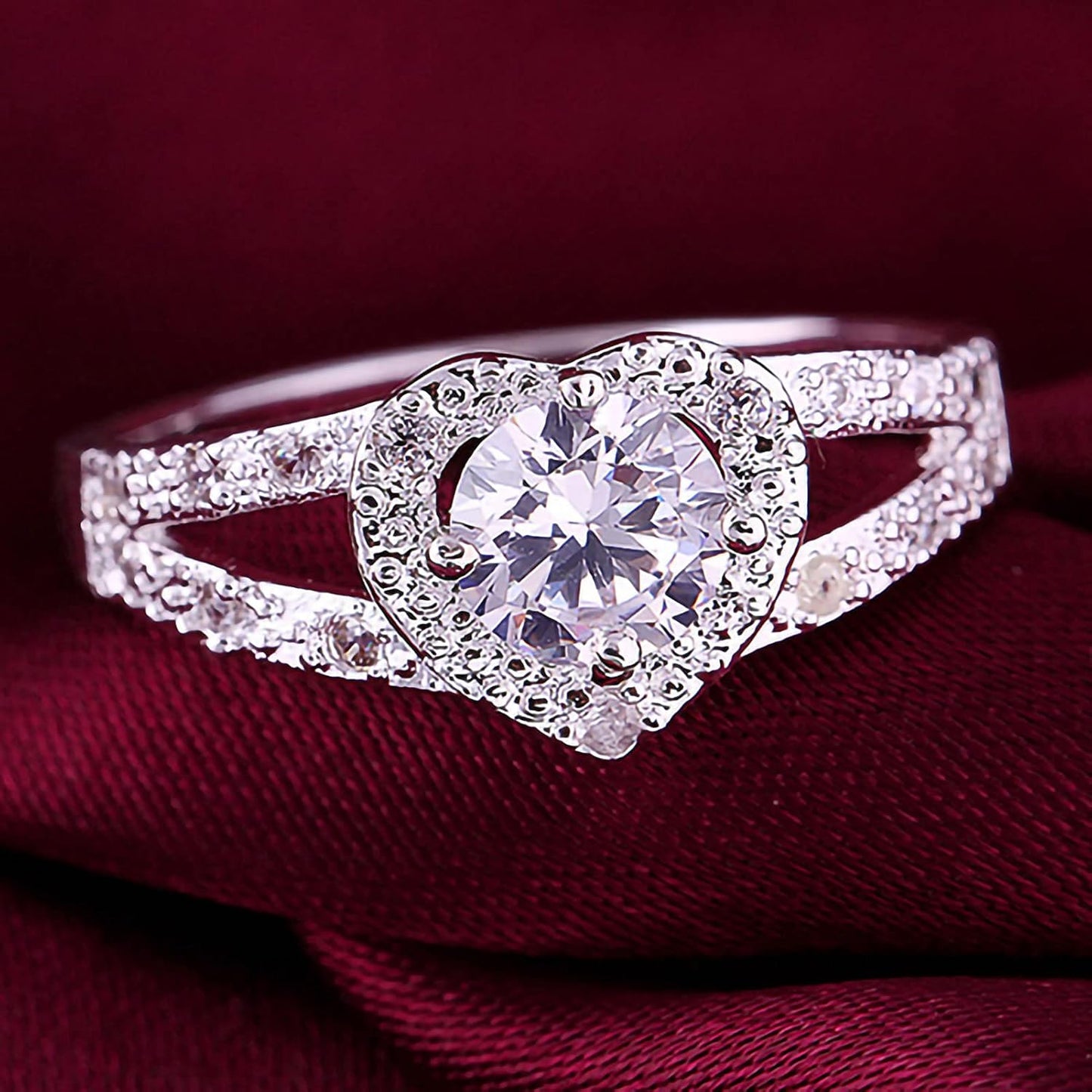 Exquisite Jewelry Ring Love Rings Women 925 Sterling Silver Crystal Love Heart Shaped Ring Bridal Wedding Jewelry Wedding Band Best Gifts for Love with Valentine's Day (1#, US 8)
