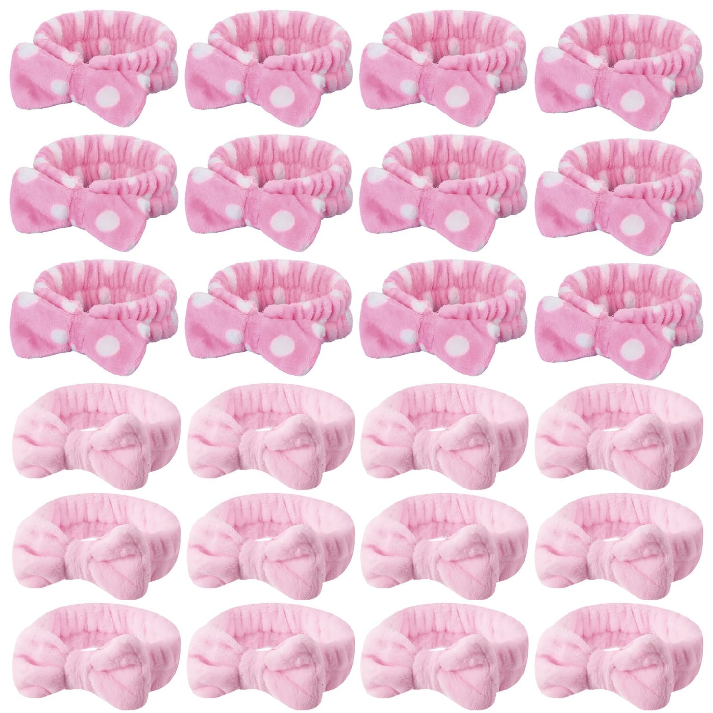 WILLBOND Spa Headband Bow Hairband Facial Makeup Women Face Wash Adjustable Skincare Headbands Flannel Towel Soft Head Wraps for Women Shower Washing Face (Stylish,24 Pieces)