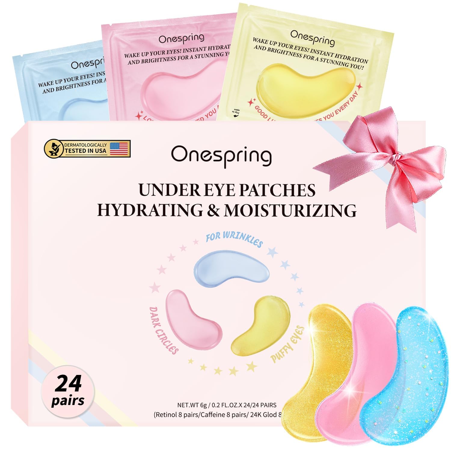 Under Eye Patches (24 Pairs) - Eye Gel Pads for Wrinkles, Puffy Eyes, Dark Circles, Eye Bags, Natural Collagen Eye Gels Pads, Under Eye Mask Patches for Refreshing, Revitalizing
