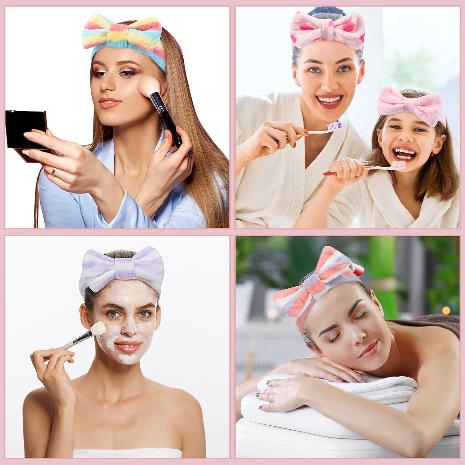 WILLBOND Spa Headband Bow Hairband Facial Makeup Women Face Wash Adjustable Skincare Headbands Flannel Towel Soft Head Wraps for Women Shower Washing Face (Stylish,24 Pieces)