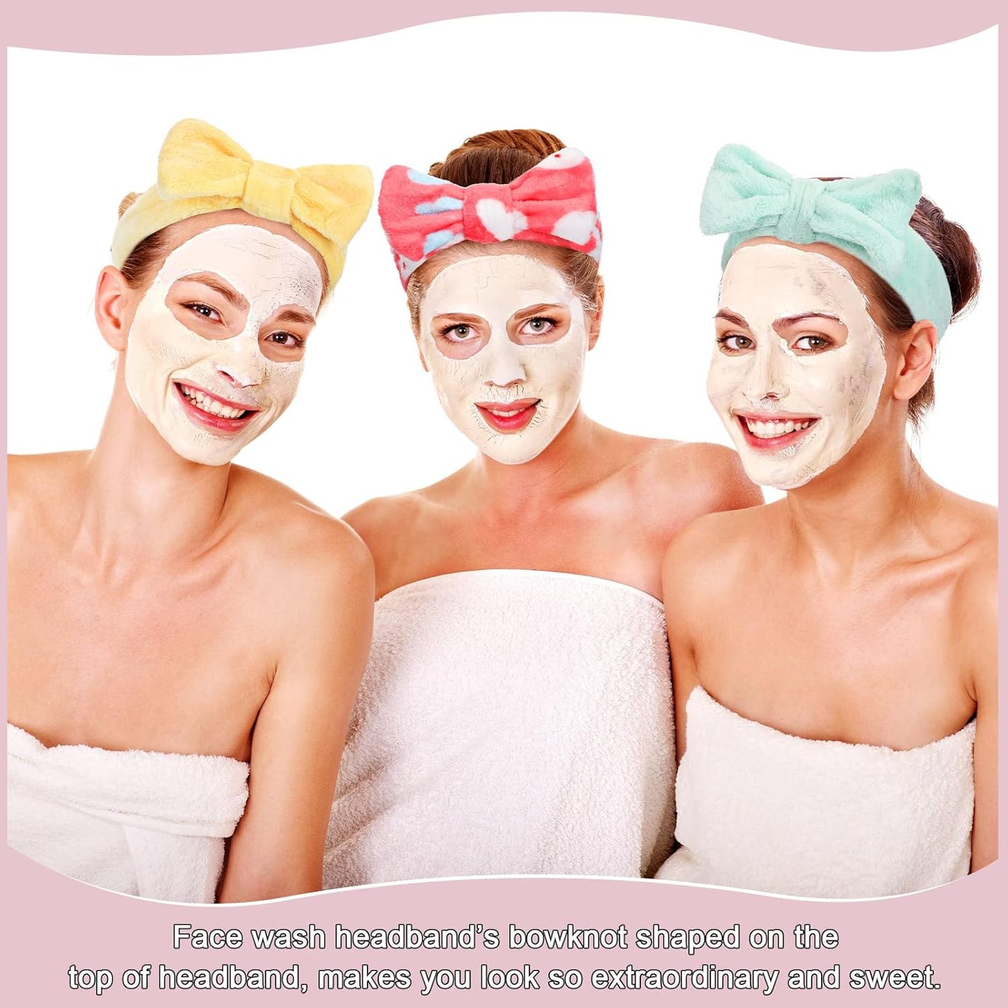 WILLBOND Spa Headband Bow Hairband Facial Makeup Women Face Wash Adjustable Skincare Headbands Flannel Towel Soft Head Wraps for Women Shower Washing Face (Stylish,24 Pieces)