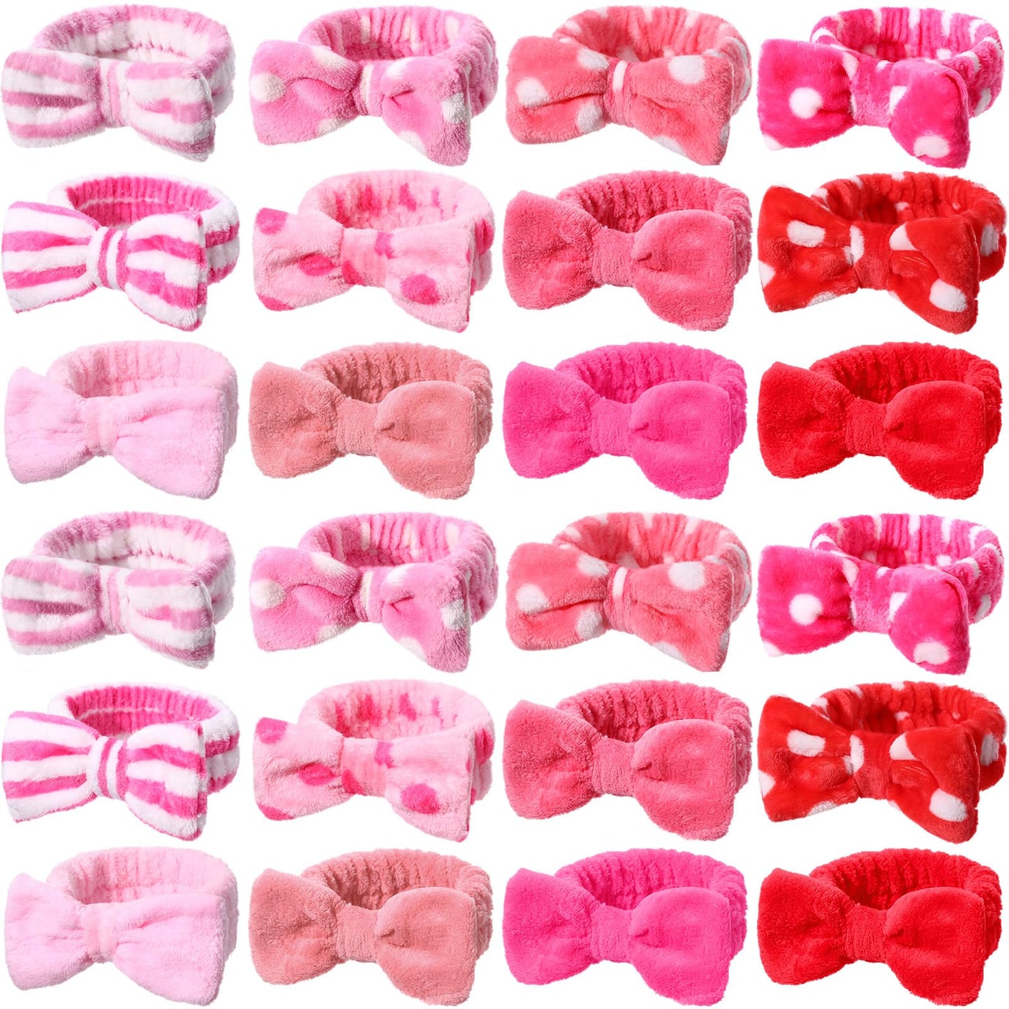 WILLBOND Spa Headband Bow Hairband Facial Makeup Women Face Wash Adjustable Skincare Headbands Flannel Towel Soft Head Wraps for Women Shower Washing Face (Stylish,24 Pieces)